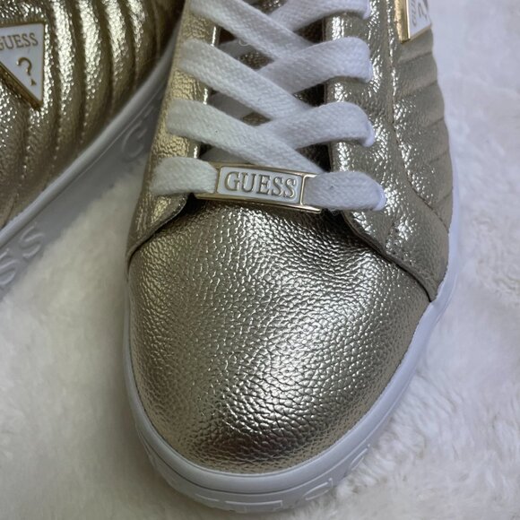 Casual/Formal? Women's Guess Brand Gold Sneaker White Laces Quilted Size 11M - Picture 4 of 14